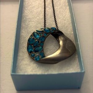 Silver and Blue Crystal Pendant Necklace